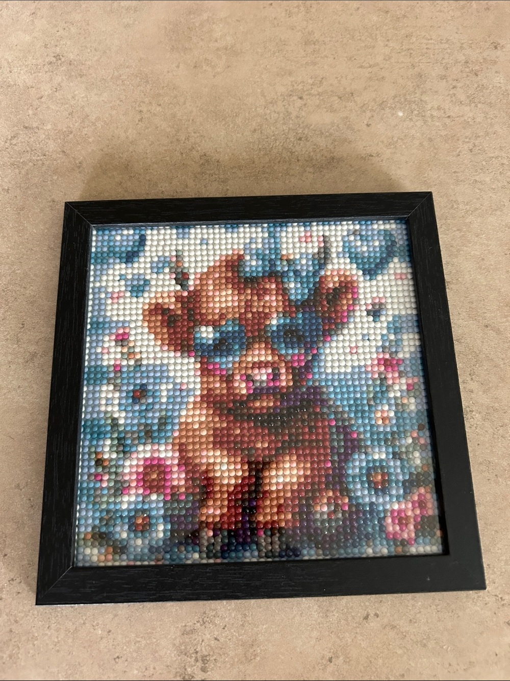 Handcrafted Diamond Art Cow with Bow, Glasses & Flowers - Picture 3 of 3